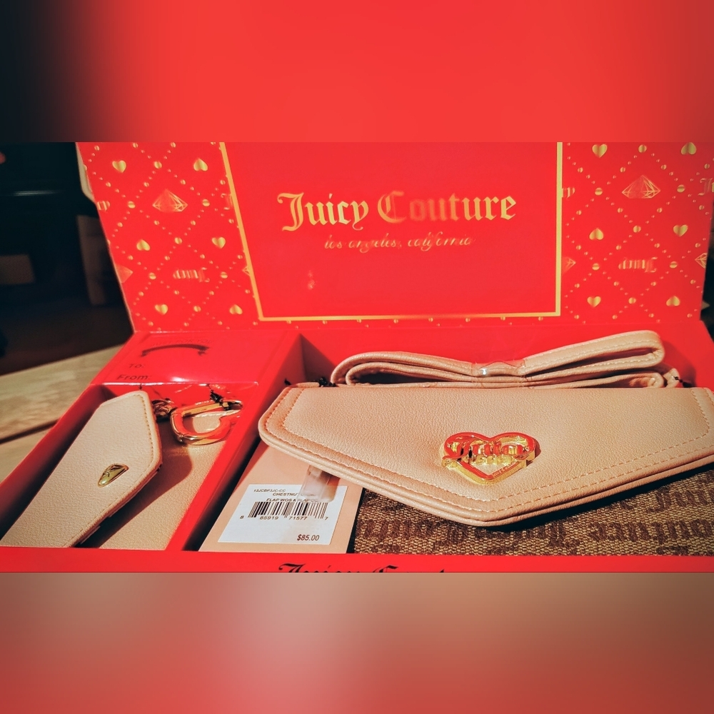 Juicy Couture Beige Clutch with Gold Heart Accent